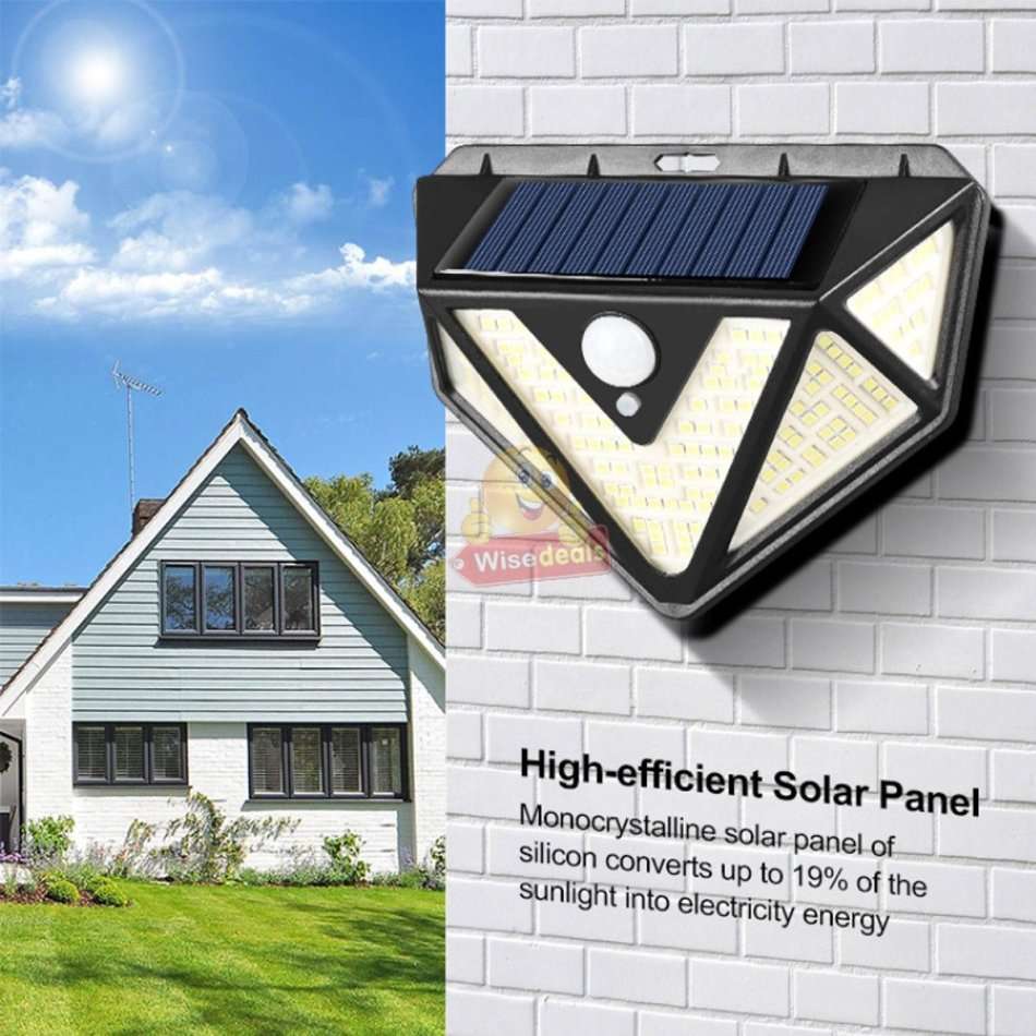 Super Bright 166 LED Solar Motion Wall Light with 3 Mode Settings, 1200LM, Waterproof etc.