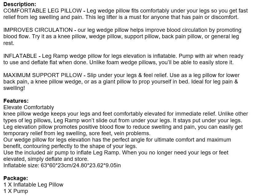 Comfortable Medical Inflatable Leg Pillow, Improves Blood Circulation, Reduce Swelling, Back Pain...
