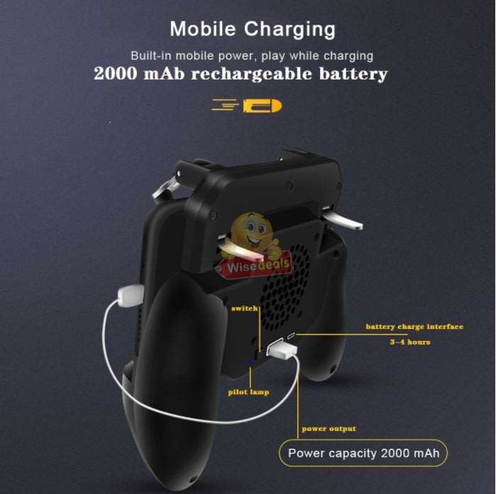 4-IN1 Mobile Game Controller, Works as Gamepad, Gaming Trigger, Phone Charging and Cooling Fan
