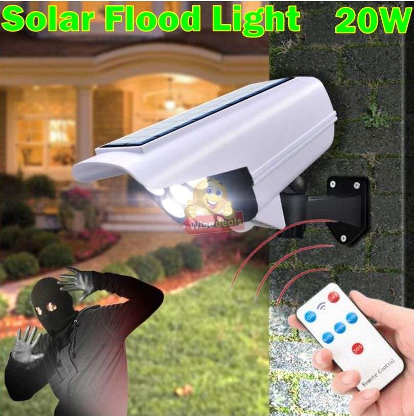 Solar Security Motion Sensor Flood Light with Remote Control, 3 Setting Modes, Waterproof etc.