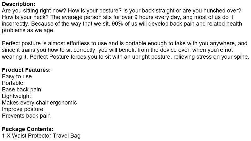 Medical Waist Protector Travel Bag - Prevents Back Pain, Reduces Neck Tension, Improve Posture etc.