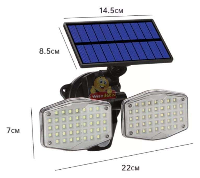 Solar Flood Light, 2 adjustable heads, 3 modes, Rechargeable Lithium battery, Waterproof etc