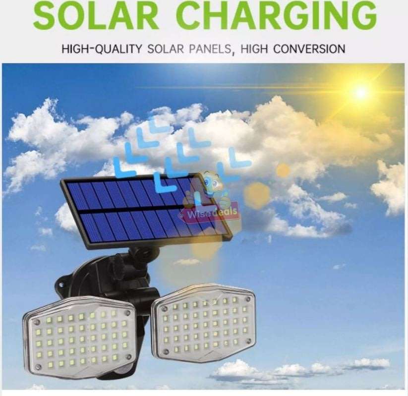 Solar Flood Light, 2 adjustable heads, 3 modes, Rechargeable Lithium battery, Waterproof etc