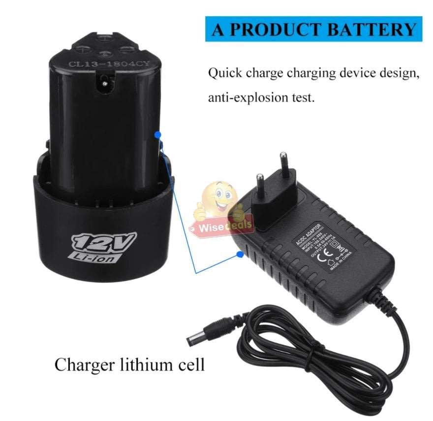 12V Cordless Drill / Screwdriver in Storage Case with 2 X Rechargeable Batteries & Power Adaptor