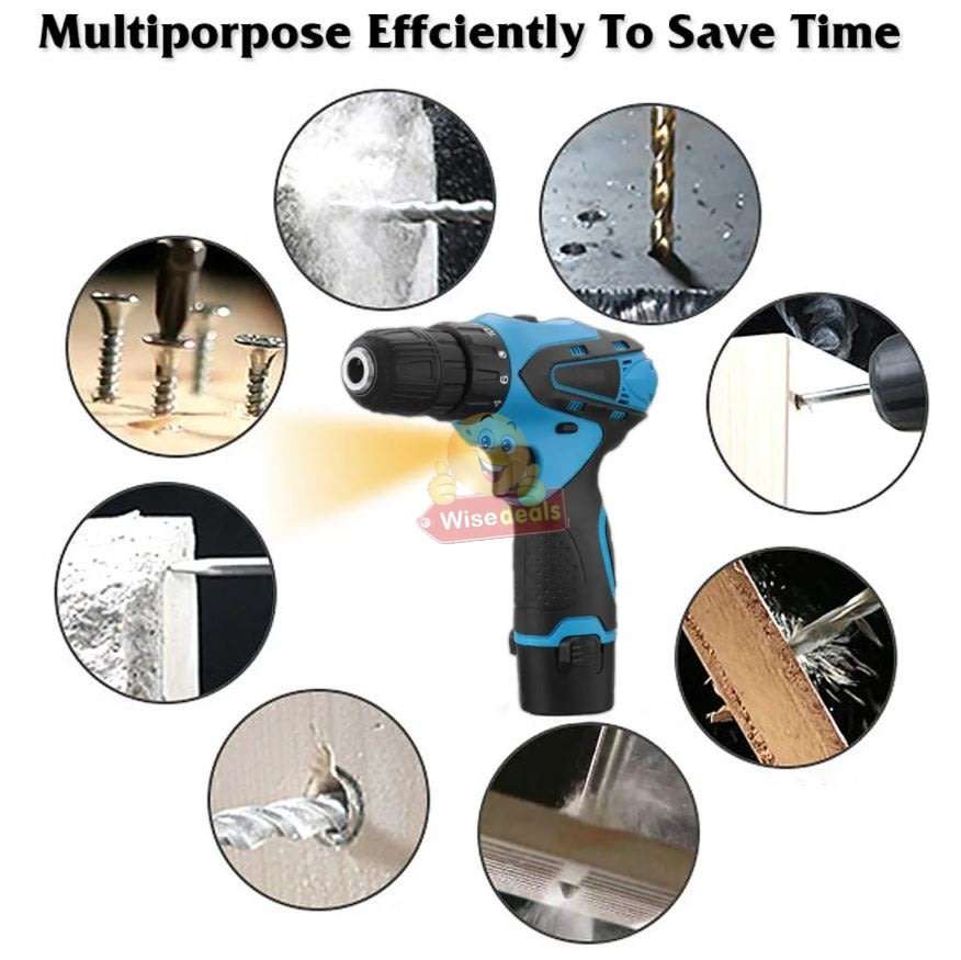 12V Cordless Drill / Screwdriver in Storage Case with 2 X Rechargeable Batteries & Power Adaptor