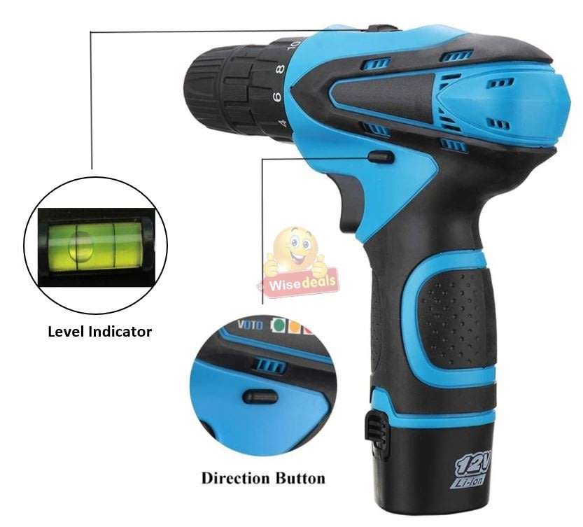 12V Cordless Drill / Screwdriver in Storage Case with 2 X Rechargeable Batteries & Power Adaptor