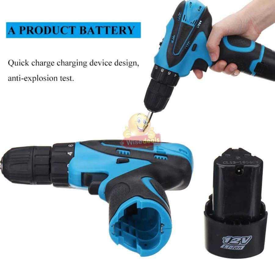 12V Cordless Drill / Screwdriver in Storage Case with 2 X Rechargeable Batteries & Power Adaptor