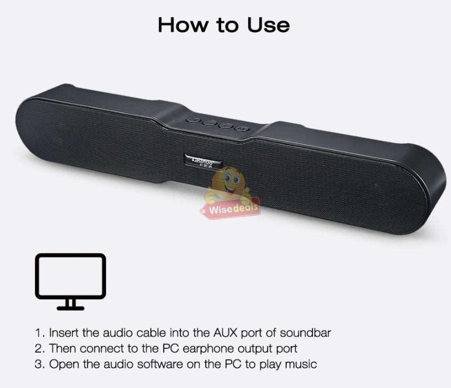 Wireless Bluetooth Sound bar with FM Radio, Support SD Card, USB, AUX, Superb Sound