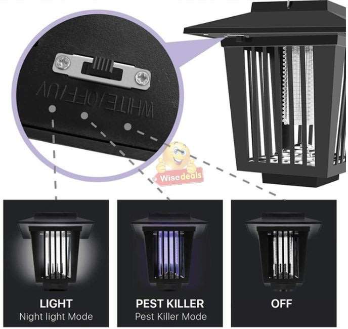 Solar UV & White LED Garden Light in one, just switch the button. Say Goodbye to Annoying bugs