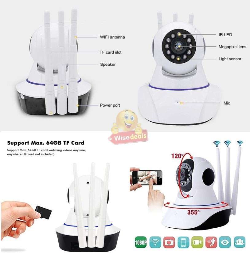 3 Antenna 5.0MP 1080P Wireless WIFI Surveillance IP Camera, Night Vision, Motion Detection, Two-way