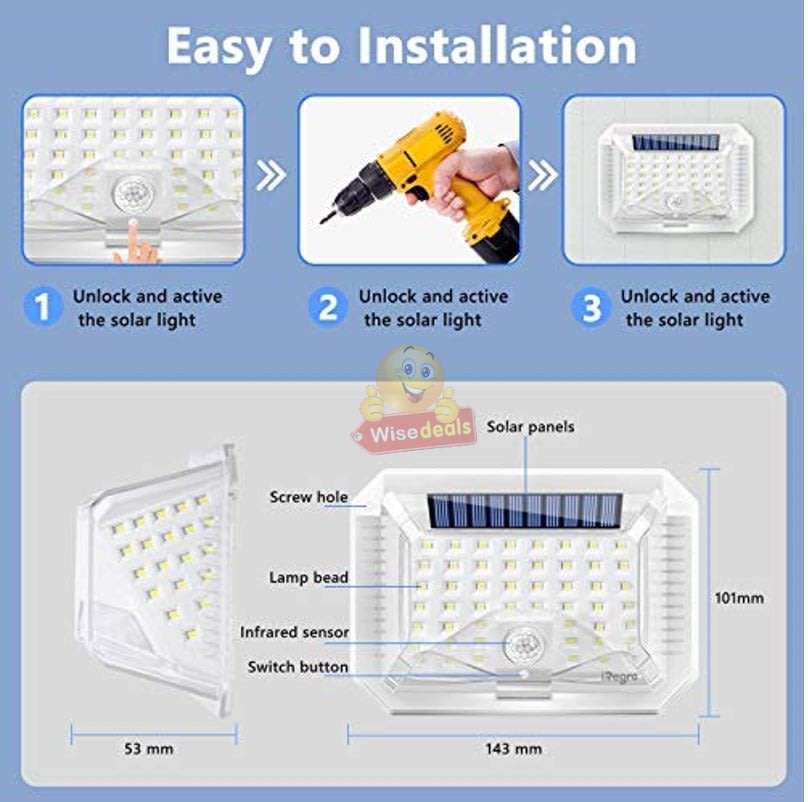 90 LED Super Bright SOLAR Wall Light with 3 Modes, PIR Motion Sensor, Waterproof & Eco-Friendly