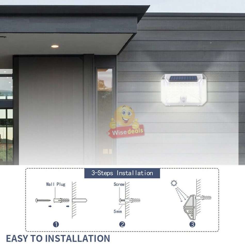 90 LED Super Bright SOLAR Wall Light with 3 Modes, PIR Motion Sensor, Waterproof & Eco-Friendly