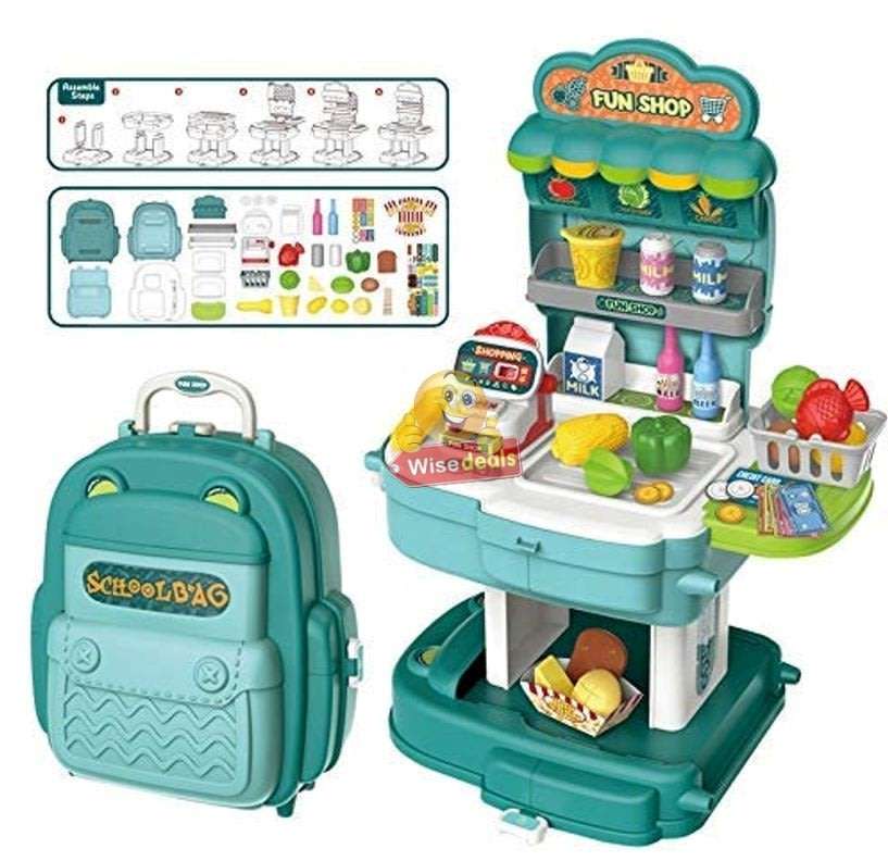 2 in 1 Backpack Educational Play Sets, Fruit Shop Market with lots of accessories