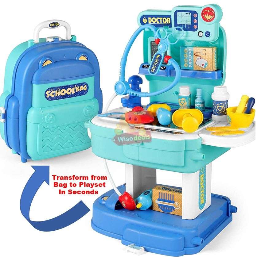 2 in 1 Backpack Educational Play Sets, Cure Doctor Set with lots of accessories