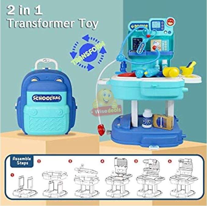 2 in 1 Backpack Educational Play Sets, Cure Doctor Set with lots of accessories