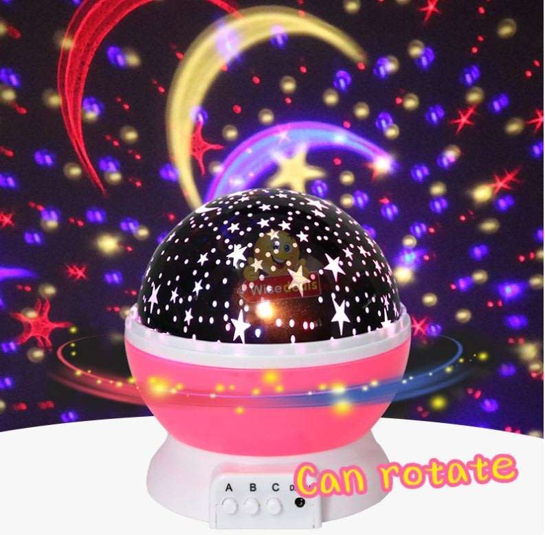 Rotating Starry Night Sky Projector Lamp with moon & stars in colour or soft white night bed lamp