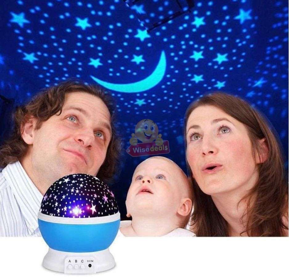Rotating Starry Night Sky Projector Lamp with moon & stars in colour or soft white night bed lamp