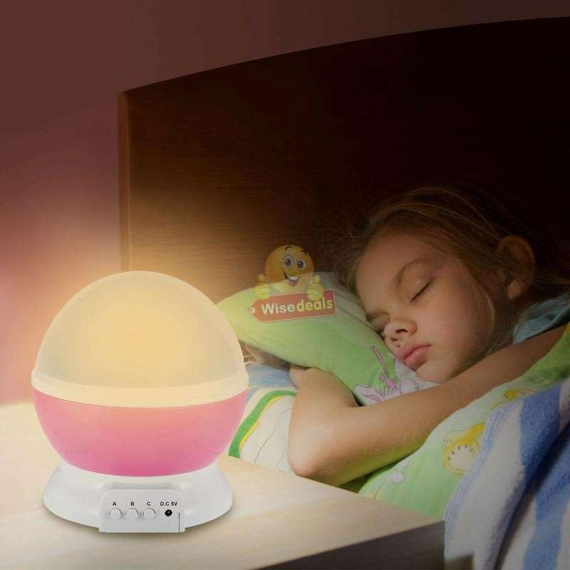 Rotating Starry Night Sky Projector Lamp with moon & stars in colour or soft white night bed lamp