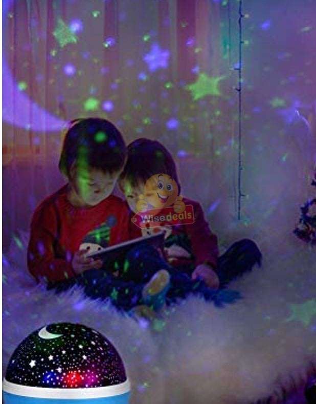 Rotating Starry Night Sky Projector Lamp with moon & stars in colour or soft white night bed lamp