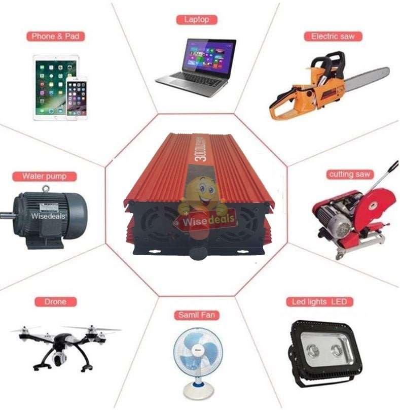 3000W Solar Power Inverter  3000W Constant Power & 6000W Surge Power, Convert 12V DC to 220V AC