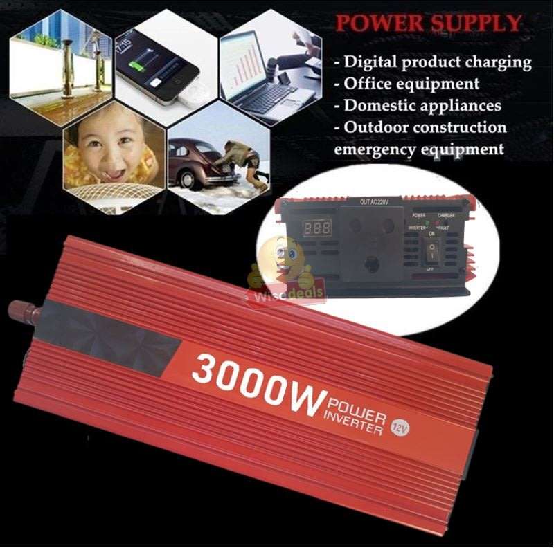 3000W Solar Power Inverter  3000W Constant Power & 6000W Surge Power, Convert 12V DC to 220V AC