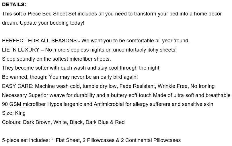 OUTSTANDING 5 PIECE KING SIZE Bed Sheet Set -  Get everything you need in one set!