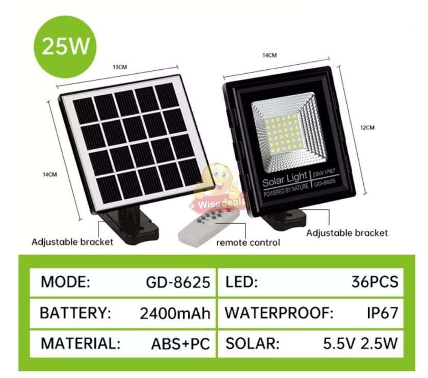 25W Solar Flood Light with Remote Control - Set Light on Timer and 2 Lightening modes