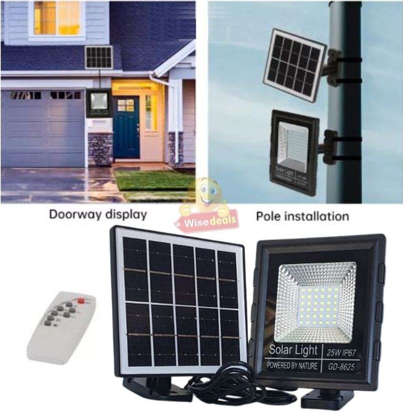 25W Solar Flood Light with Remote Control - Set Light on Timer and 2 Lightening modes