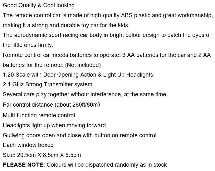 Remote Control Speed Racer, with Door Opening Action & Light Up Headlights