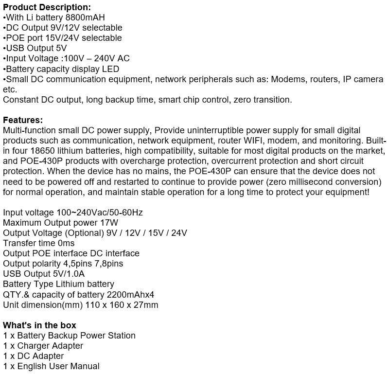 Beat Loadshedding with the Portable Backup Power Station, 9V, 12V, 15V & 24V, 8800mAh Battery