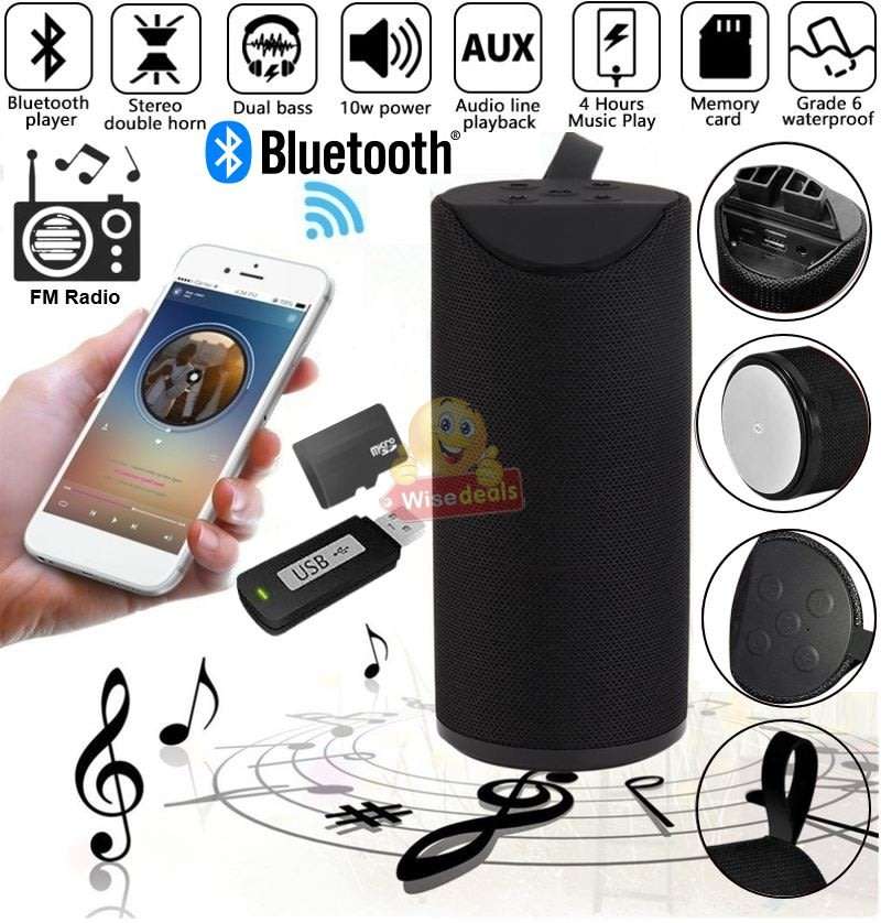Portable Waterproof Bluetooth Speaker with FM Radio & Mic, Support SD Card, USB, Aux