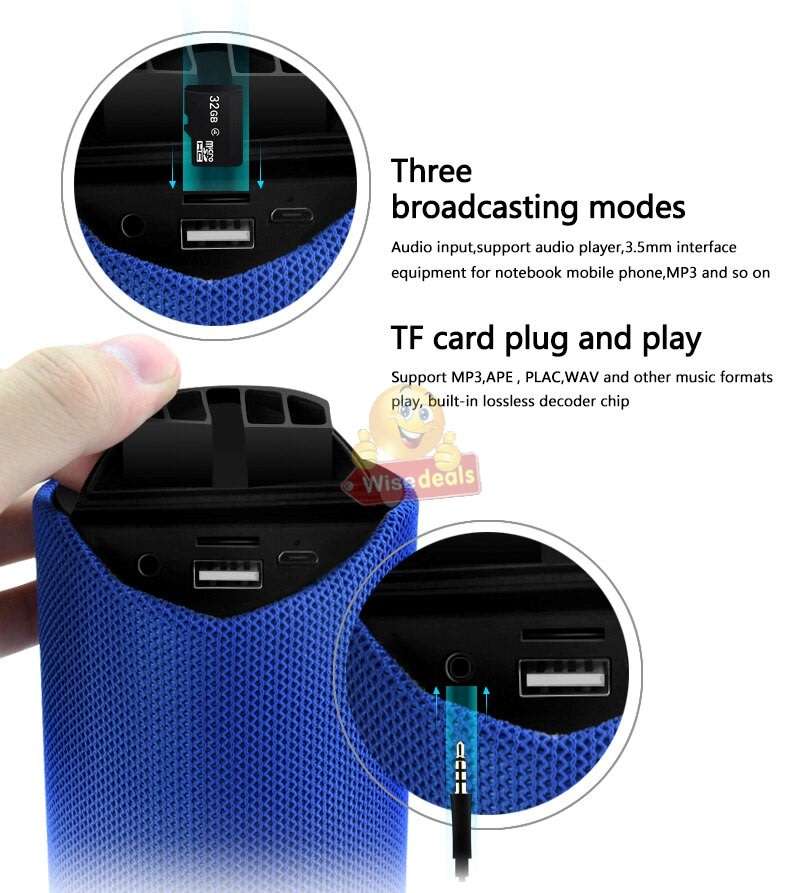 Portable Waterproof Bluetooth Speaker with FM Radio & Mic, Support SD Card, USB, Aux