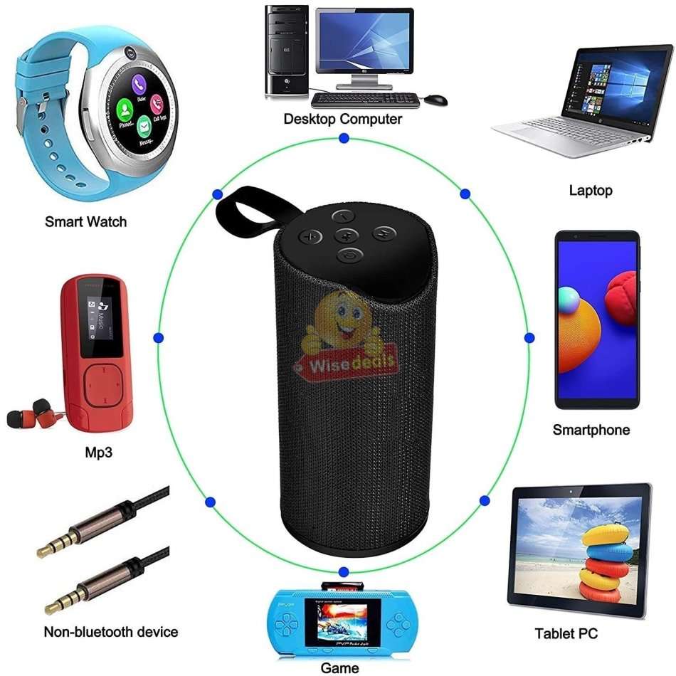 Portable Waterproof Bluetooth Speaker with FM Radio & Mic, Support SD Card, USB, Aux