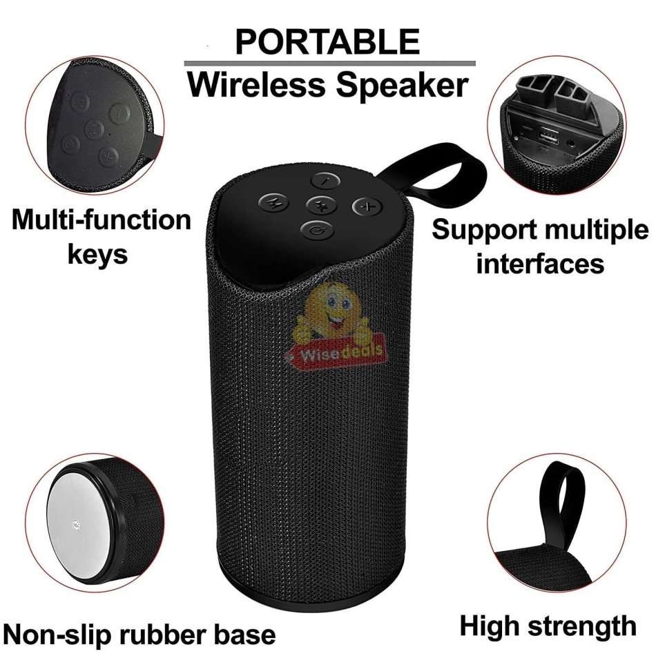 Portable Waterproof Bluetooth Speaker with FM Radio & Mic, Support SD Card, USB, Aux