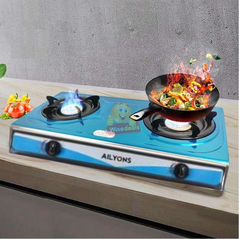 Large Stainless Steel Double Burner Gas Stove with Regulator & Hose Perfect for every day use