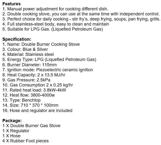 Large Stainless Steel Double Burner Gas Stove with Regulator & Hose Perfect for every day use