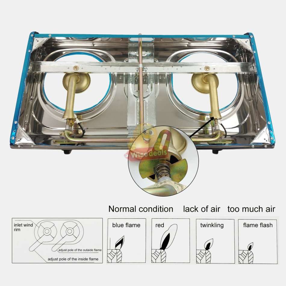 Large Stainless Steel Double Burner Gas Stove with Regulator & Hose Perfect for every day use