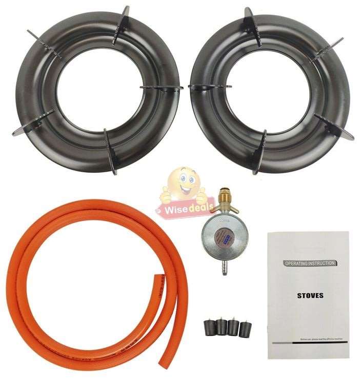 Large Stainless Steel Double Burner Gas Stove with Regulator & Hose Perfect for every day use