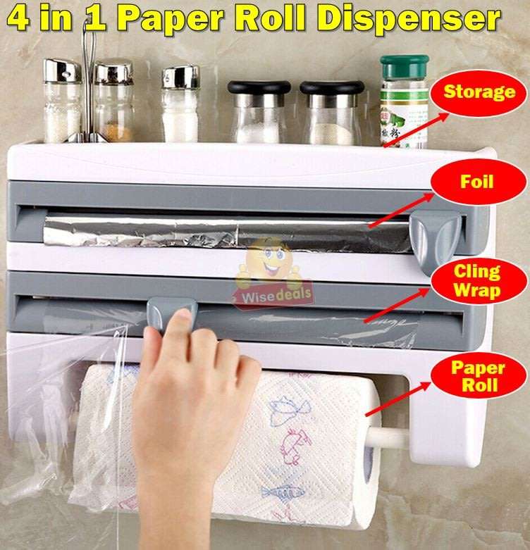 4 IN 1 Kitchen roll dispenser and organiser, a multifunctional space saver for every home