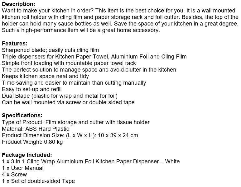 4 IN 1 Kitchen roll dispenser and organiser, a multifunctional space saver for every home