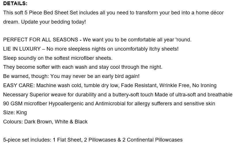 OUTSTANDING 5 PIECE KING SIZE Bed Sheet Set -  Get everything you need in one set!