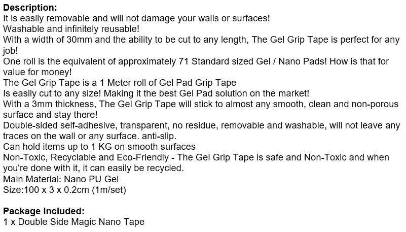 Super Strong Washable and Reusable Magic Nano Gel Tape, Non-Toxic, Recyclable and Leave No Residue