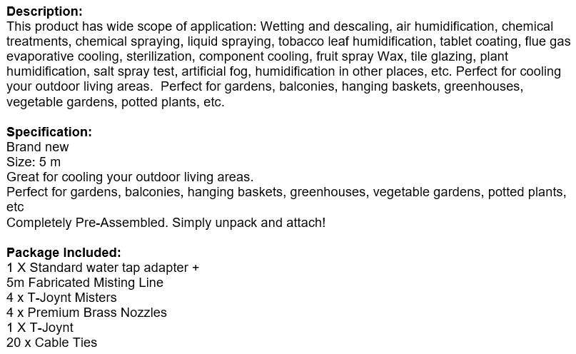 Pre-assembled Outdoor Misting / Irrigation System with Premium Brass Nozzles for outdoor Cooling