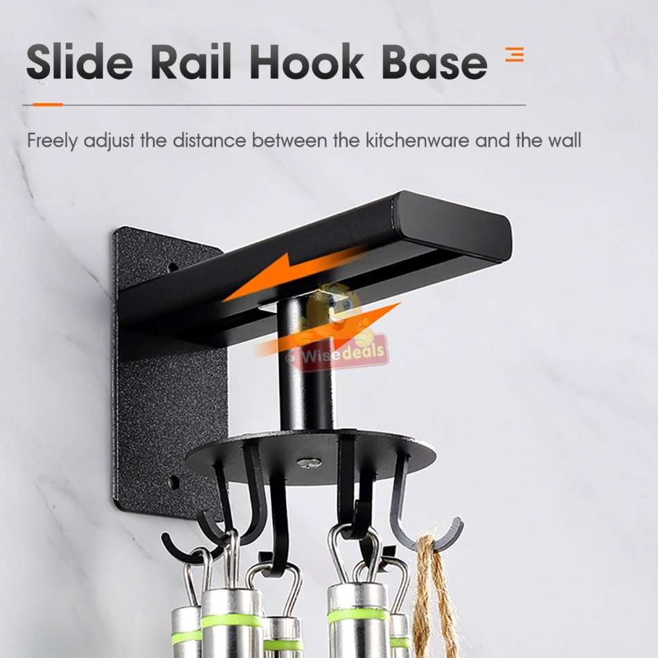 360° Rotating Aluminum Wall Mounted Hanging 8 Hook Set, Great Organizer and Space Saver