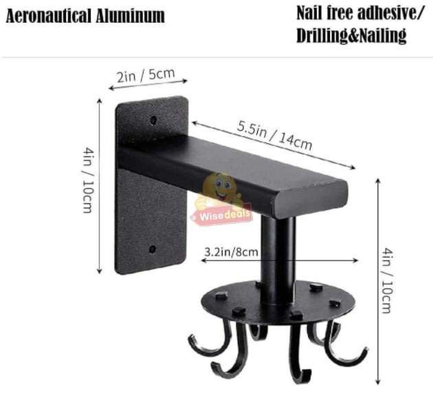 360° Rotating Aluminum Wall Mounted Hanging 8 Hook Set, Great Organizer and Space Saver