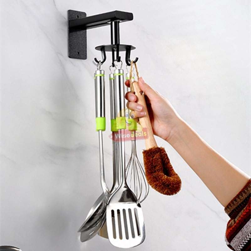 360° Rotating Aluminum Wall Mounted Hanging 8 Hook Set, Great Organizer and Space Saver