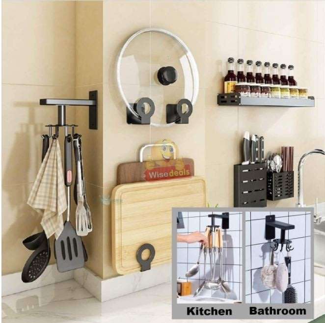 360° Rotating Aluminum Wall Mounted Hanging 8 Hook Set, Great Organizer and Space Saver