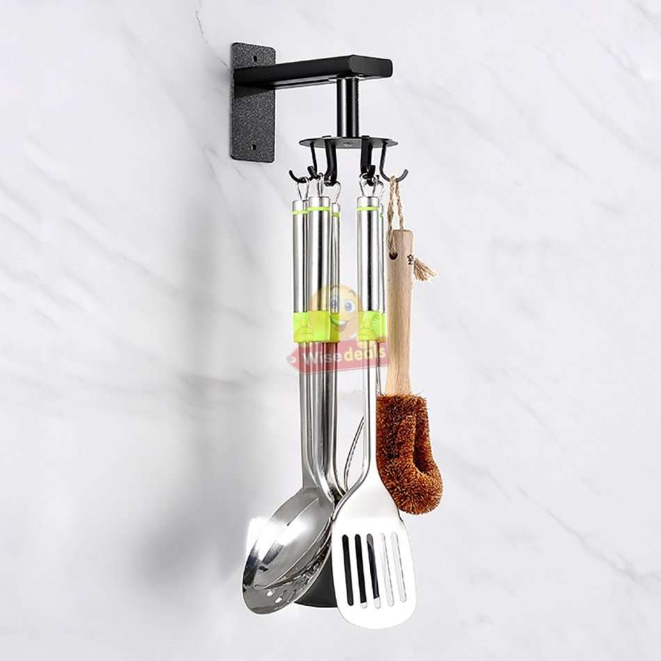 360° Rotating Aluminum Wall Mounted Hanging 8 Hook Set, Great Organizer and Space Saver