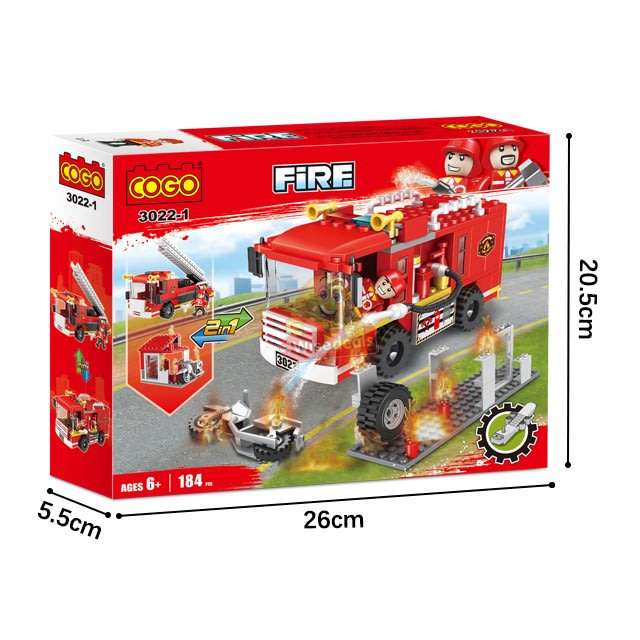 2 In 1 Fire Building Block Set, 184 Pieces with Movable Wheels, Compatible with Lego