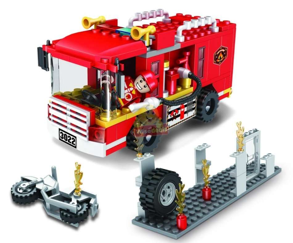 2 In 1 Fire Building Block Set, 184 Pieces with Movable Wheels, Compatible with Lego